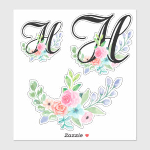 Sticker Lettre florale H d'aquarelle Girly