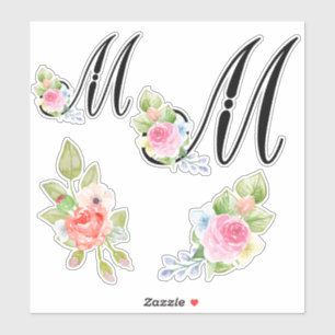 Sticker Lettre florale M de monogramme de manuscrit