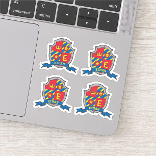 Sticker Lettre initiale E nom personnalisé lion bouclier
