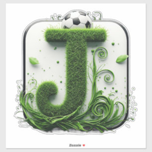 Sticker Lettre J Herbe Verte Avec Balle de Football