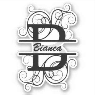 Sticker Lettre monogramme avec tourbillons ; espace pour v