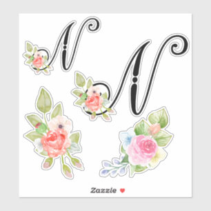 Sticker Lettre N florale de monogramme de manuscrit