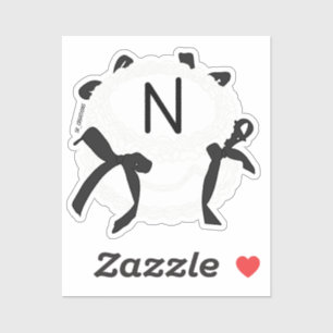 Sticker Lettre N initiale noir et blanc noeud papillon gât
