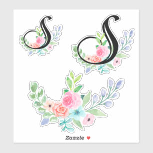 Sticker Lettre S florale d'aquarelle Girly
