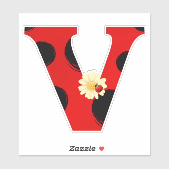 Sticker Lettre V Ladybug Imprimer avec Ladybug et Flower (Feuille)