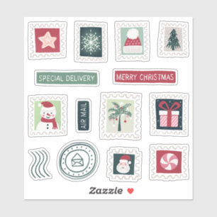 Sticker Lettres de Noël à Père Noël Timbres Feuille d'auto