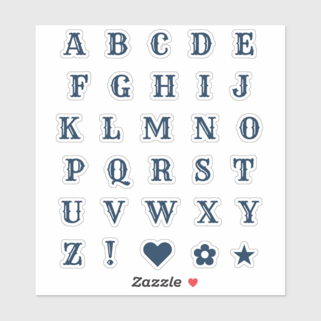 Sticker Lettres de thème Ouest bleu marine Alphabet Monogr (Feuille)