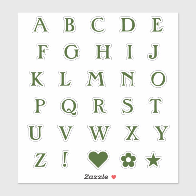 Sticker Lettres texte Monogramme vert | Alphabet Heart Sta (Feuille)