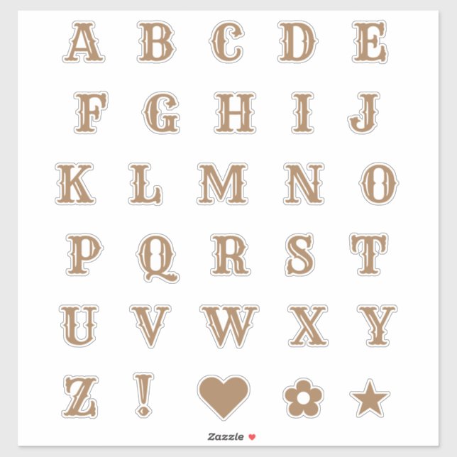 Sticker Lettres Thème Occidental Brown Alphabet Monogramme (Feuille)