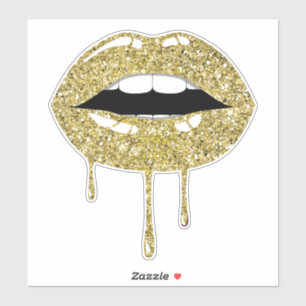 Sticker Lèvres Brillantes Faux Paillettes Luxe Glamour Dor