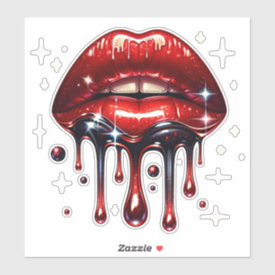 Sticker Lèvres Rouges Dégoulinantes de Paillettes Faux Bri