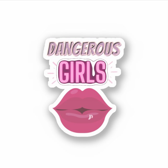 Sticker Lèvres violettes et filles dangereuses typographie (Devant)