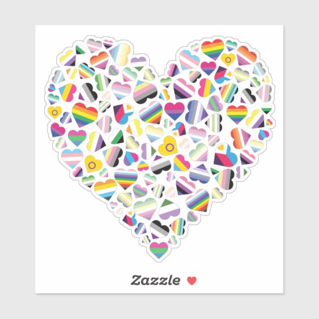 Sticker LGBTQ+ Pride Coeurs de drapeau combiné (Feuille)