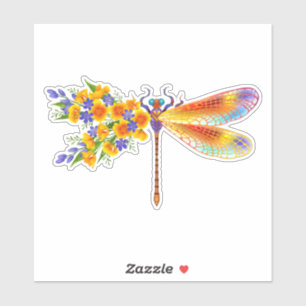 Sticker libellule de fleurs jaunes