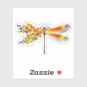 Sticker libellule de fleurs jaunes