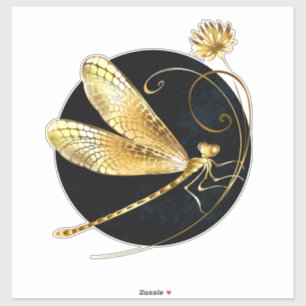 Sticker libellule d'or en cercle noir