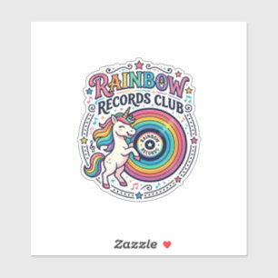 Sticker Licorne Club de disques Arc-en-ciel Fond Blanc Mig