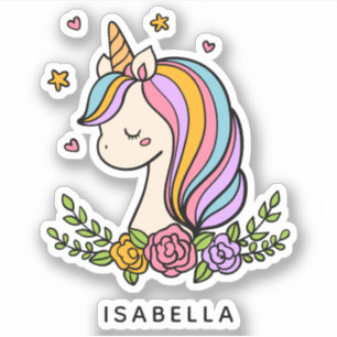 Sticker Licorne Mignonne Personnalisée Nom Féminin Fantais