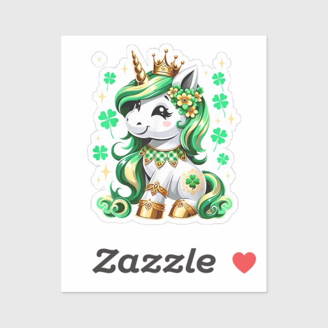 Sticker Licorne Mignonne Trèfle St Patrick (Feuille)