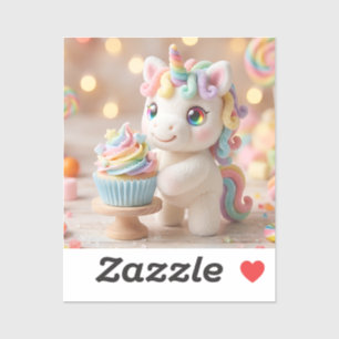 Sticker Licorne pastel avec gâteau de bonbons arc-en-ciel