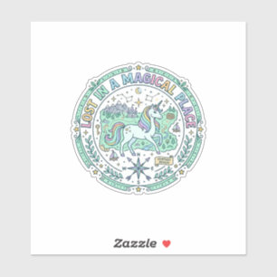 Sticker Licorne perdue dans un endroit magique Impression 