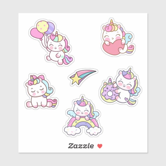 Sticker Licornes Mignonnes (Feuille)