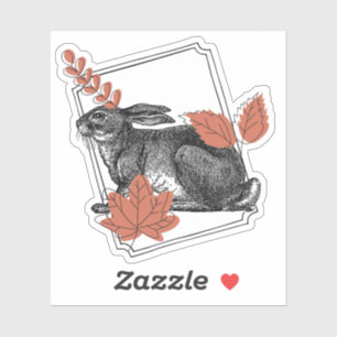 Sticker Lièvre vintage et feuilles d'automne - Art rustiqu