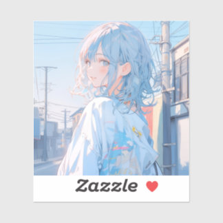 Sticker Light blue girl | 東京娘 GenerartiveAI シール