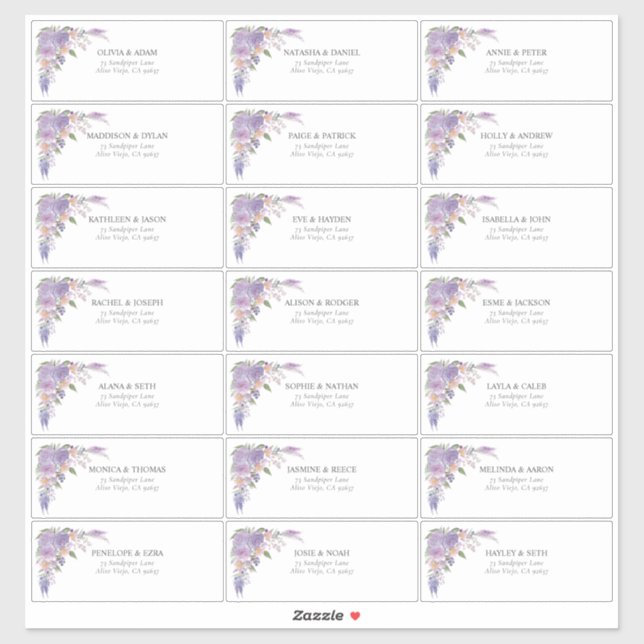 Sticker Lilac Lavender Mauve Script Floral Adresse d'hôte (Feuille)