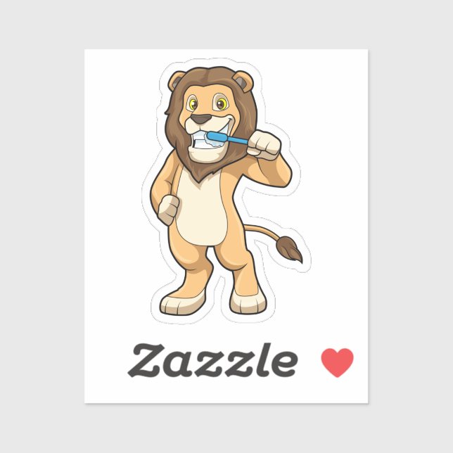 Sticker Lion avec brosse à dents (Feuille)