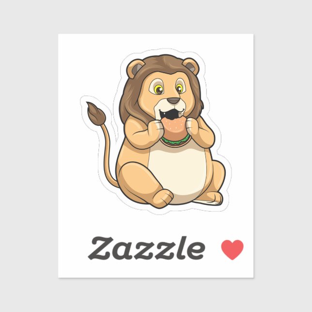Sticker Lion avec hamburger (Feuille)