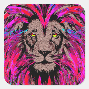 Sticker Lion - Carré Sticker Lion Rose Fille