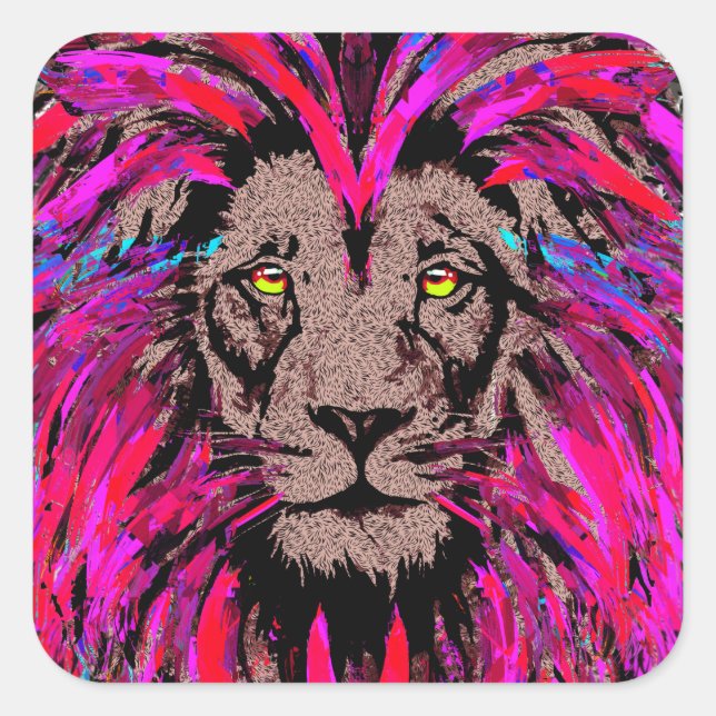 Sticker Lion - Carré Sticker Lion Rose Fille (Devant)