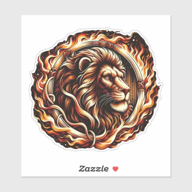 Sticker Lion flamboyant en anneau d'astrologie des flammes (Feuille)