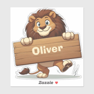 Sticker Lion joueur avec plaque de nom en bois