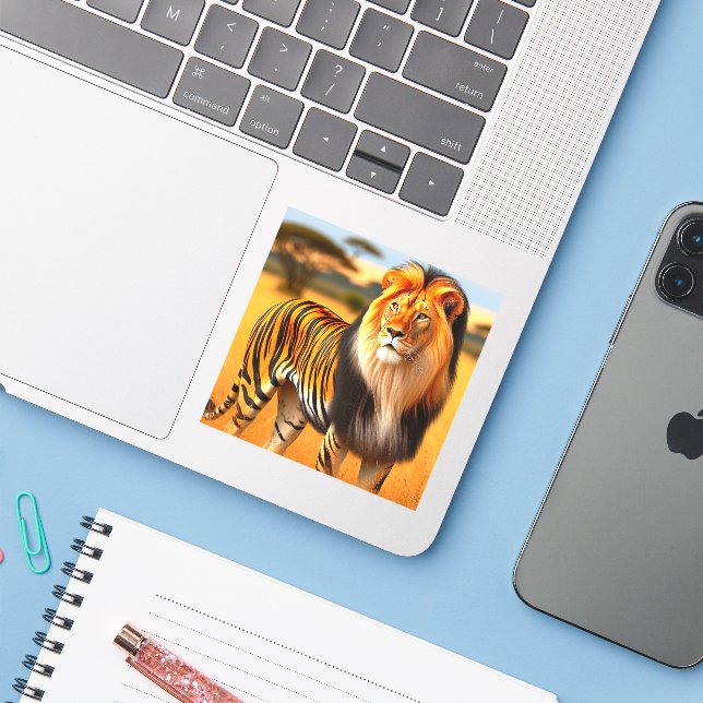 Sticker Lion Tiger (Ordinateur portable avec iPhone)