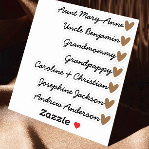 Sticker Liste de invités personnalisée 7 Noms Calligraphie