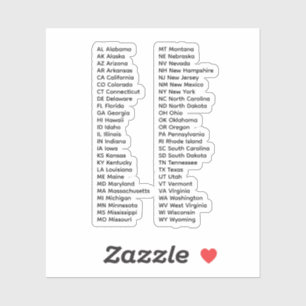 Sticker Liste des 50 États par Ordre Alphabétique