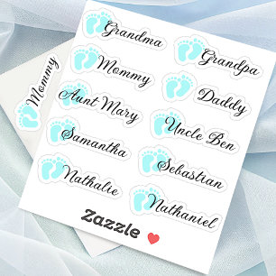 Sticker Liste d'invités 10 noms Calligraphie Bleu Empreint