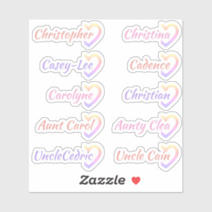 Sticker Liste d'invités 10 Noms Calligraphie Demi-Cœur Ros