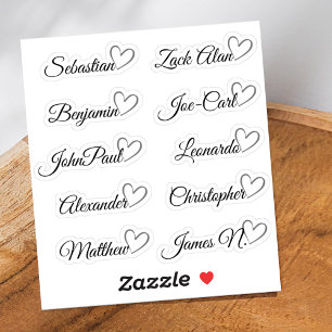 Sticker Liste d'invités personnalisée 10 noms Coeur de cal