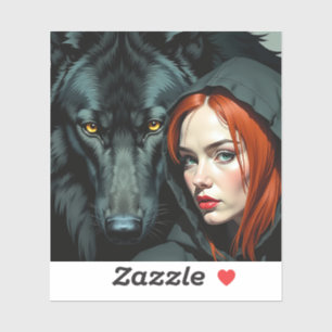 Sticker Little Red Riding Hood Redhead and the Black Wolf