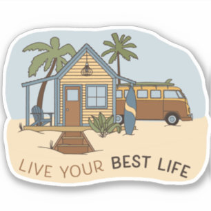 Sticker Live Your Best Life Beach Cabine Surfer