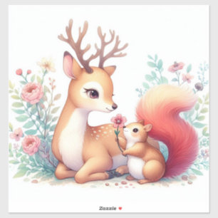 Sticker Livre D'Histoire Bébés Bois Cerfs Et Chipmunk