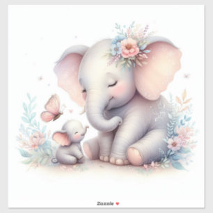 Sticker Livre D'Histoire Bois Bébés Éléphant Et Bébé