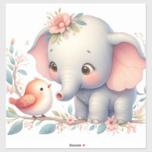 Sticker Livre d'histoire Bois Bébés Eléphant et oiseau