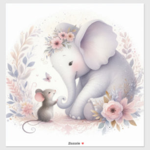 Sticker Livre D'Histoire Bois Bébés Éléphant Et Souris