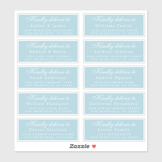 Sticker Livrer au script Mariage de l'adresse invité bleu (Feuille)