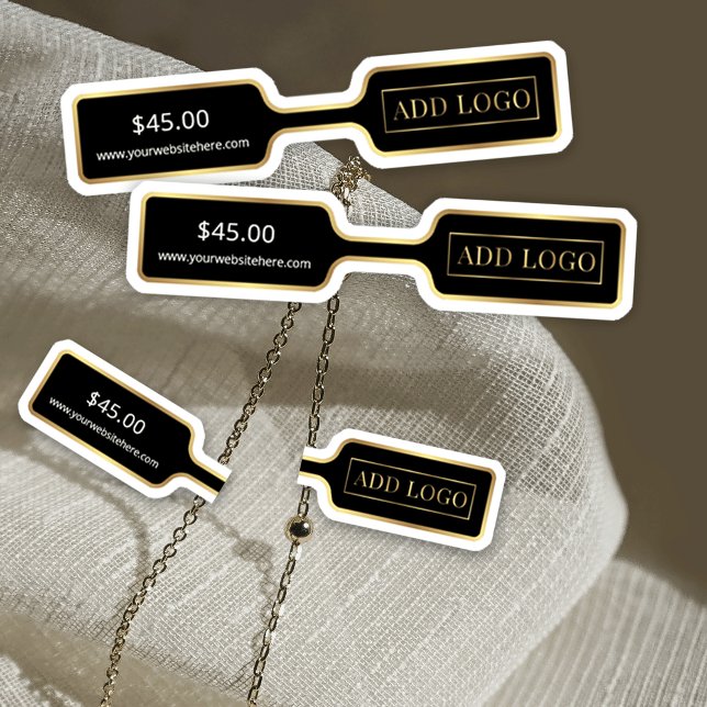 Sticker Logo Black & Gold Bijoux Prix Balise Barbell Étiqu (Black and gold barbell price tag labels, great for jewelry, accessories and more!)