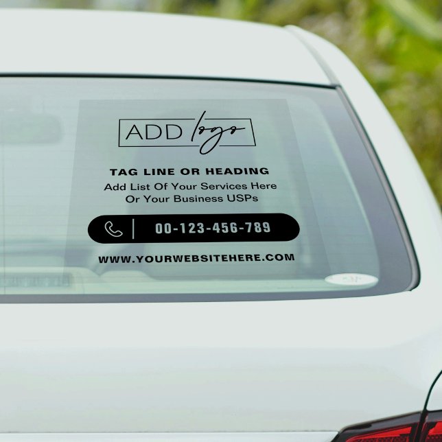 Sticker Logo d'entreprise Fenêtre de voiture promotionnell (Modern company logo and contact details promotional car sticker)